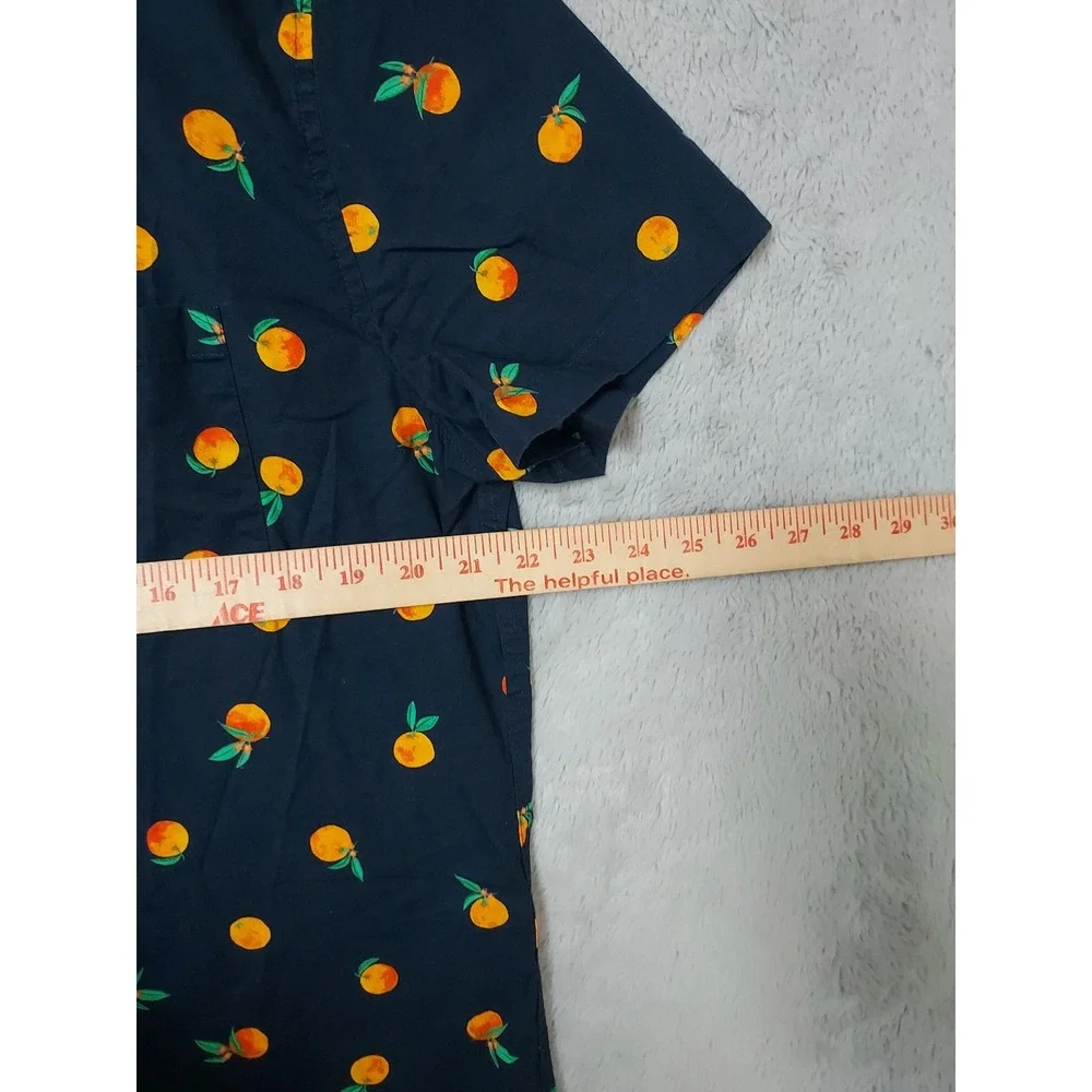 J Crew Shirt Mens Large Slim Flex Washed Short Sleeve Orange Fruit Novelty Print